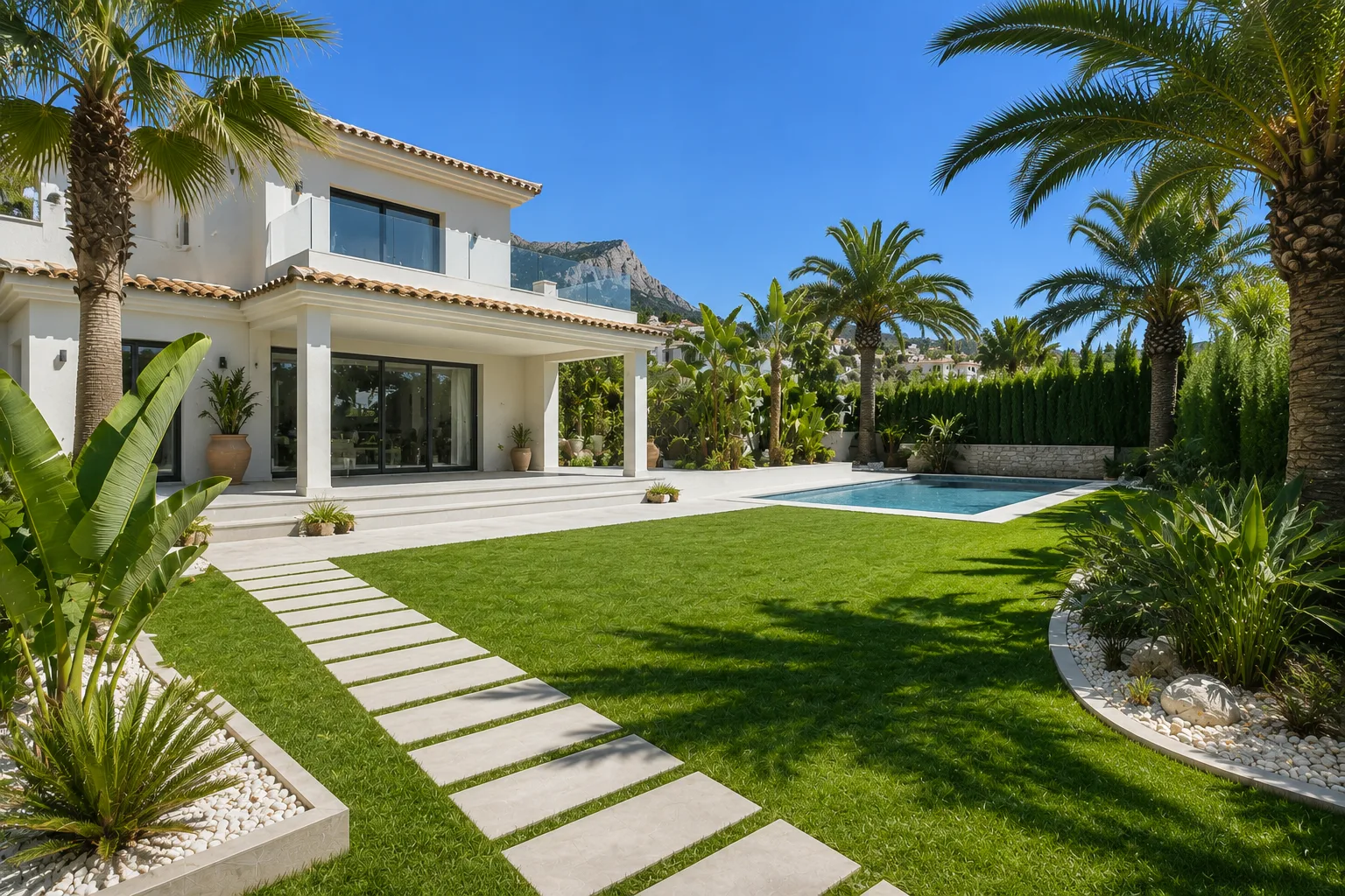 Jardín mediterráneo con piscina diseñado en Sant Cugat del Vallès